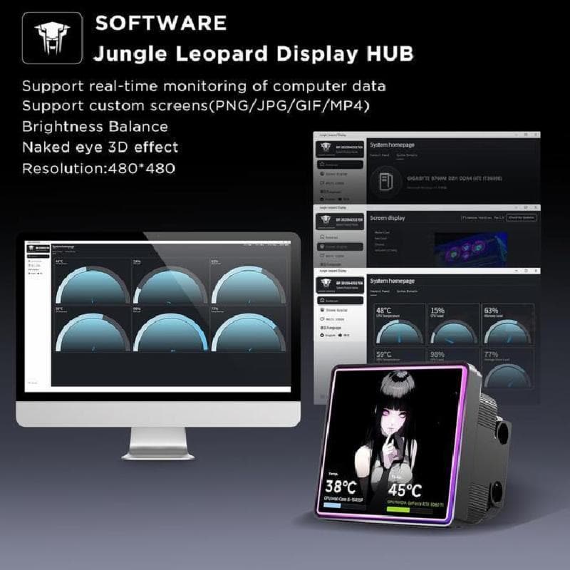 JUNGLE LEOPARD Pro Flow 360 SE ARGB (BLACK) w/ 4.0" LCD Display CPU AIO Water Cooling 5