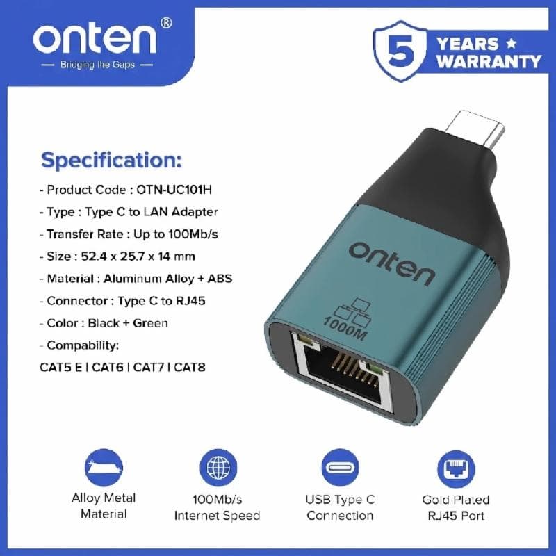 ONTEN UC101H ADAPTER TYPE-C TO LAN