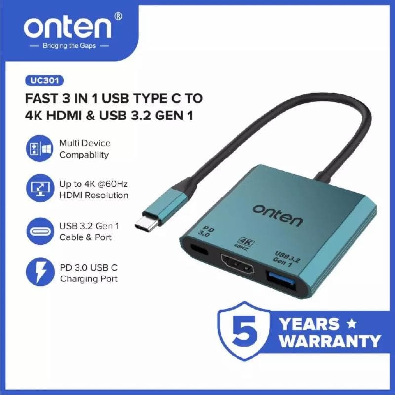 ONTEN UC301 Converter 3 in 1 HUB TYPE C to HDMI 4K 60hz