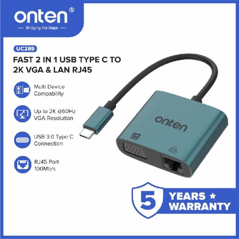 ONTEN UC289 Converter 2 in 1 TYPE C to VGA + LAN 100Mb/s -1080p 60hz