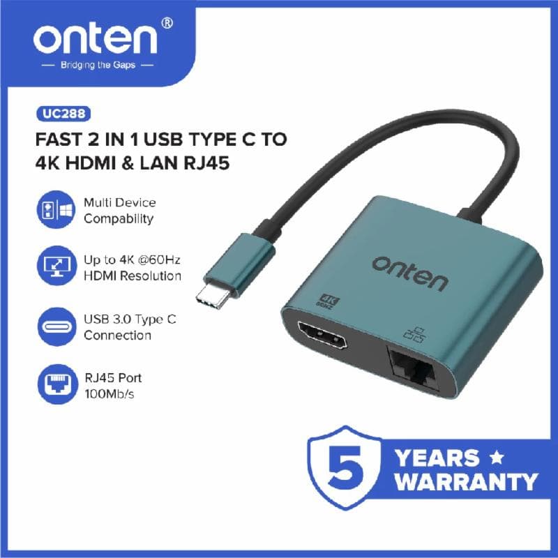 ONTEN UC288 Converter 2 in 1 TYPE C to HDMI + LAN 100Mb/s -1080p 60hz