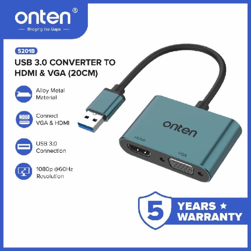 ONTEN 5201B Converter USB3.0 to HDMI + VGA -1080p 60hz
