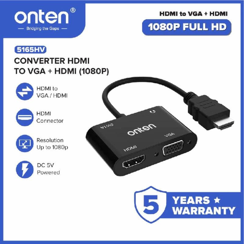 ONTEN 5165HV Converter HDMI to HDMI + VGA + Audio -1080p 60hz