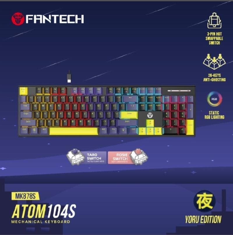 FANTECH ATOM 104S MK878S YORU (BLACK BLUE) TARO SWITCH  MECHANICAL KEYBOARD