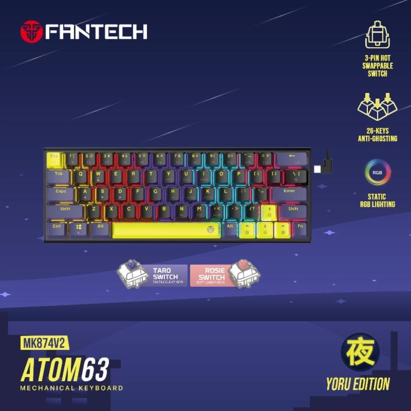 FANTECH ATOM 63 MK874V2 YORU (BLACK BLUE) TARO SWITCH MECHANICAL KEYBOARD