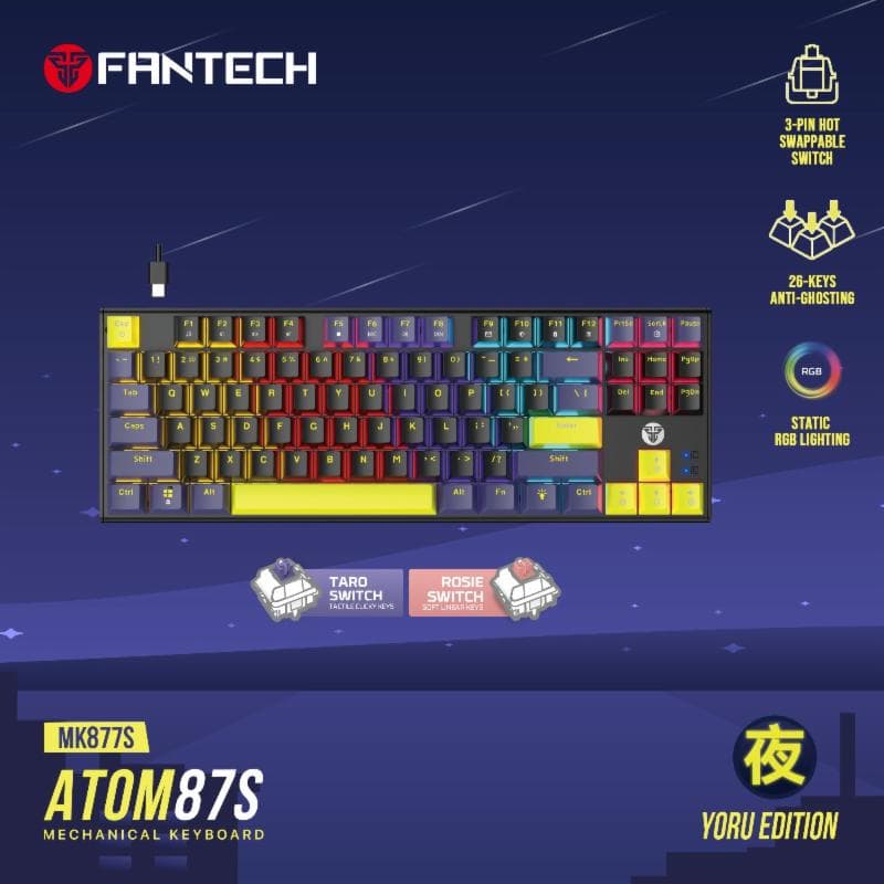 FANTECH ATOM 87S MK877S YORU (BLACK BLUE) ROSIE SWITCH MECHANICAL KEYBOARD
