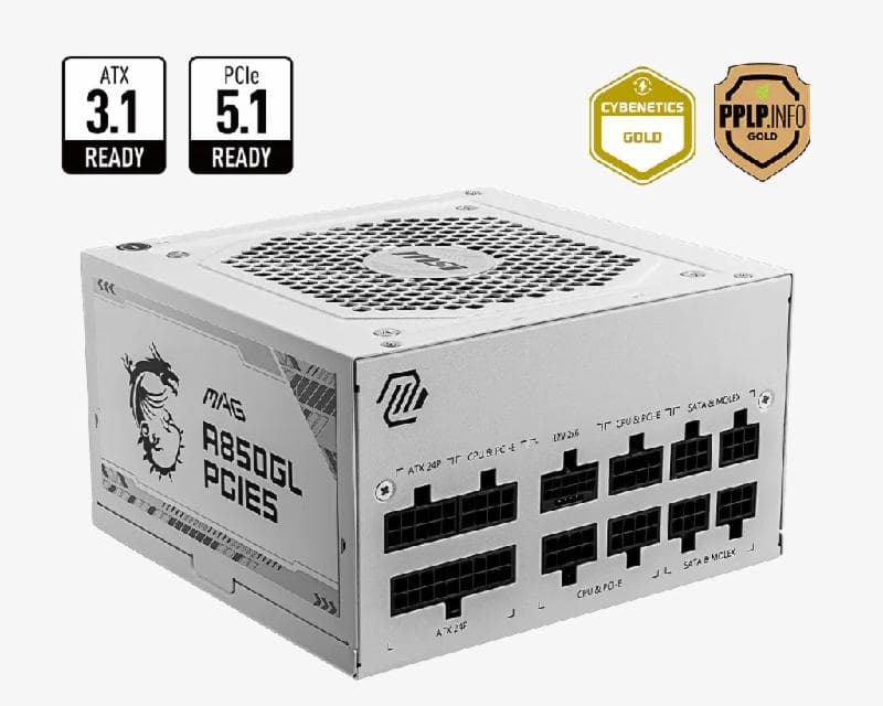 MSI MAG A850GL (WHITE) PCIE5 | PSU 850W 80+ Gold ATX 3.0 PCIe 5.0 Full Modular