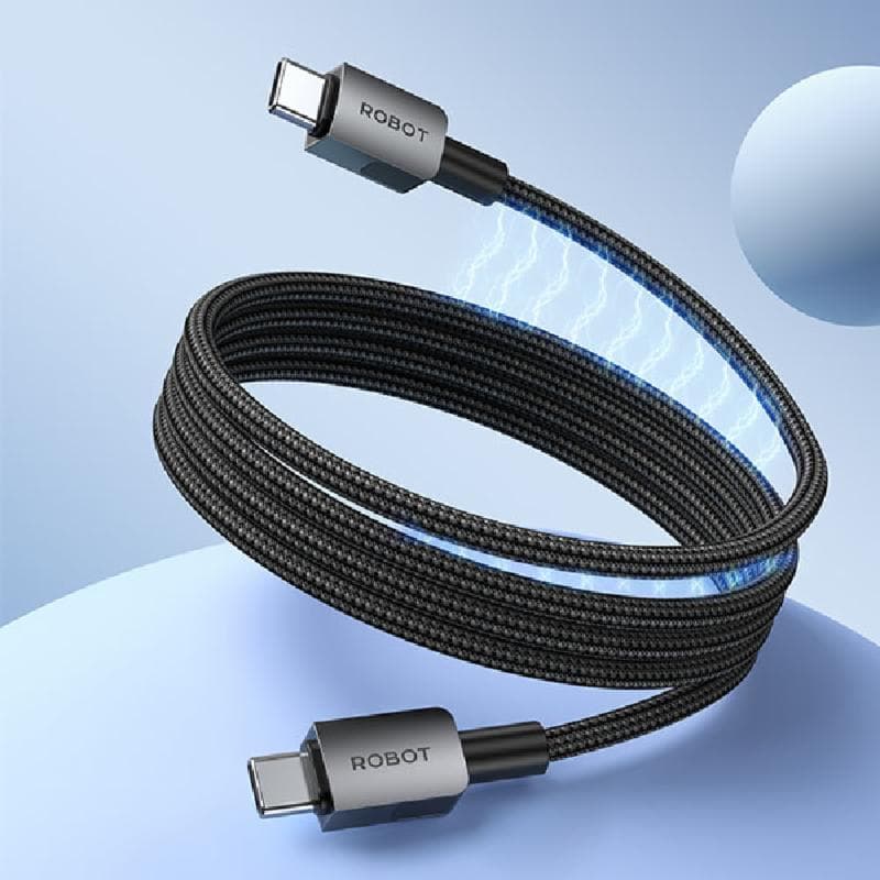 ROBOT RXCC100 (Black) Cable Type C to C Magnetic Fast Charging Braided 65W 1M