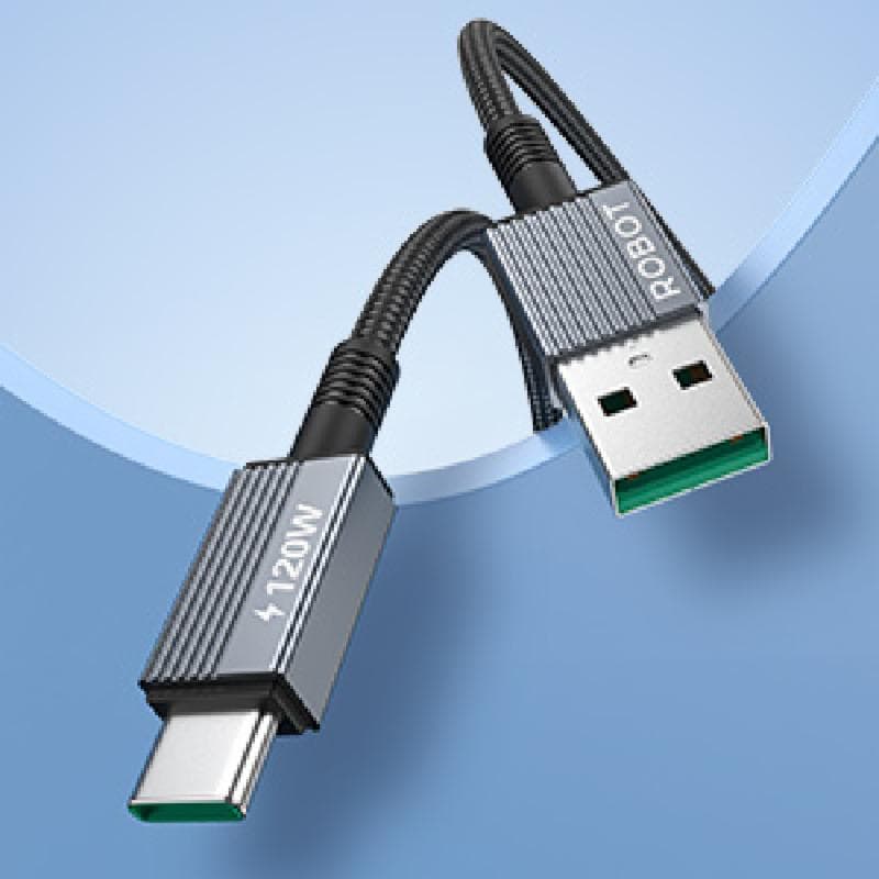 ROBOT RQC100 (Black) Kabel Data Usb A To Type C 120W Fast Charging 1M