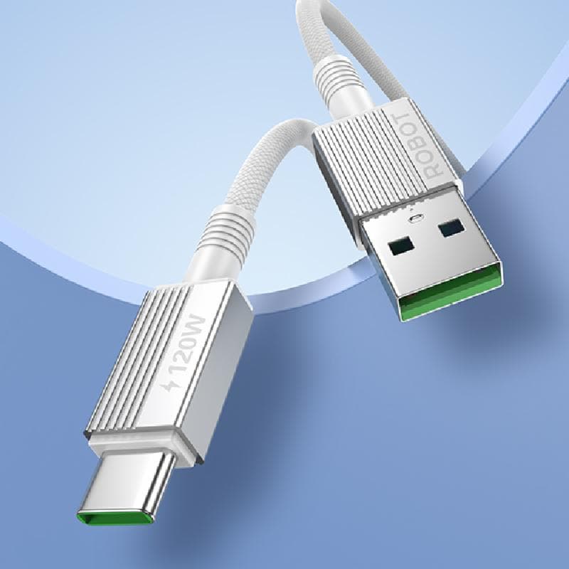 ROBOT RQC100 (White) Kabel Data Usb A To Type C 120W Fast Charging 1M