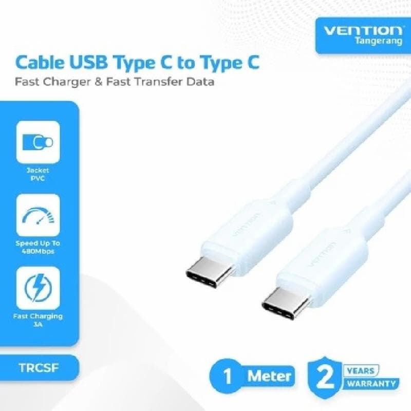 VENTION TRCSF 1M USB 2.0 Type-C Male to Type-C Male 3A Cable Blue PVC Type