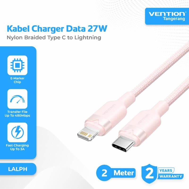 VENTION LALPH USB 2.0 Type-C Male to Lightning Male 3A Cable 2M Pink Aluminum Alloy Type