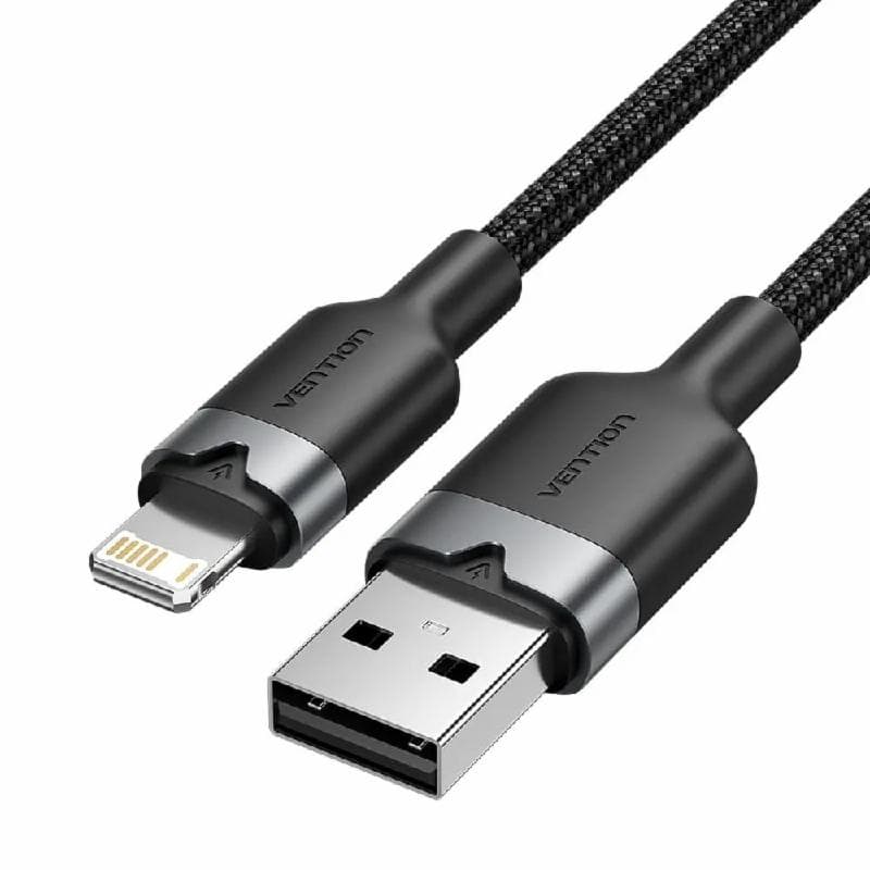VENTION LANBF USB 2.0 Type-A Male to Lightning Male 2.4A Cable 1M Black Aluminum Alloy Type