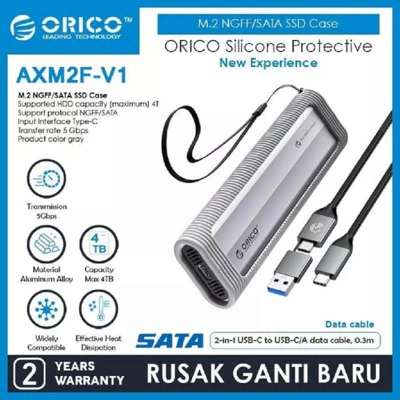 ORICO AXM2F-V1-GY M.2 NGFF/SATA SSD Enclosure Type C+USB A 5 Gbps