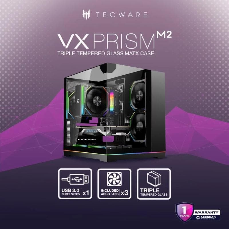 TECWARE VX Prism M2 (Black) Matx TG Case w/ 3 x ARGB Fans