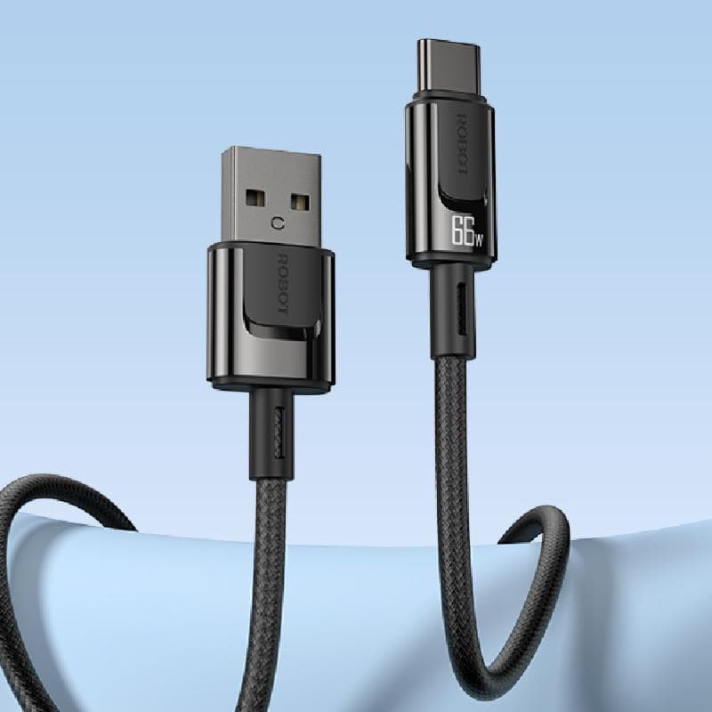 ROBOT RZC100 (Black) Kabel Data Usb A To Type C 66W Fast Charging 1M