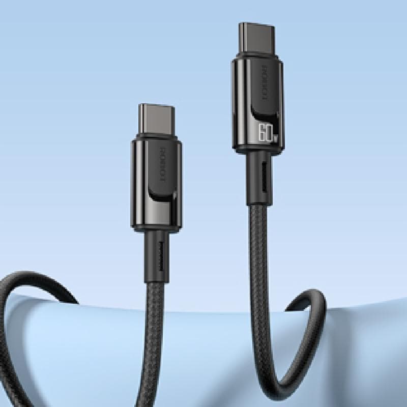 ROBOT RZCC100 (Black) Kabel Data Usb C To Type C 60W Fast Charging 1M