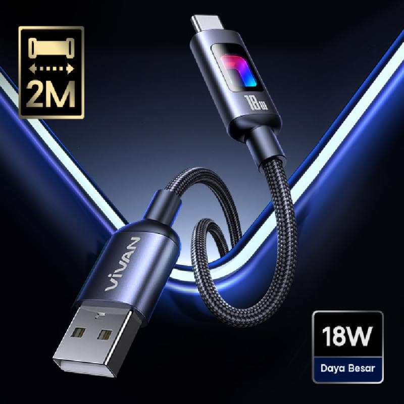 VIVAN VDC200S (Black) Kabel Data Usb A To Type C 18W Fast Charging 2M