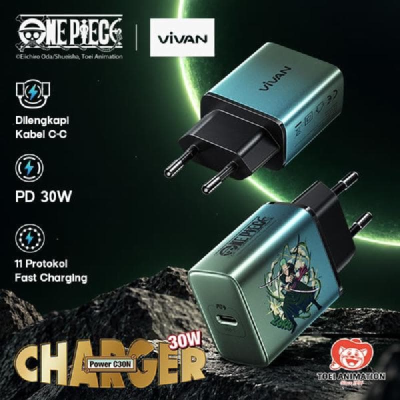VIVAN x One Piece Power C30N Green Data Cable C to C 30w 1m