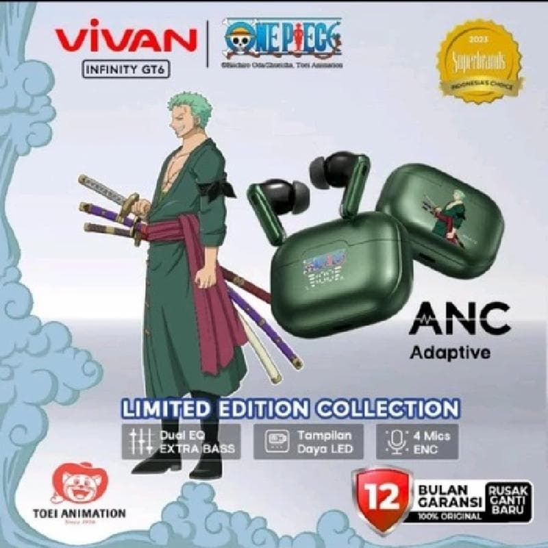 VIVAN x One Piece Infinity GT6 (Green zoro) Earphone Gaming Bluetooth 6.0 Low Latency