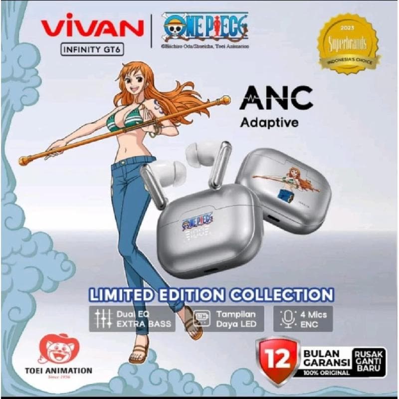 VIVAN x One Piece Infinity GT6 (White Nami) Earphone Gaming Bluetooth 6.0 Low Latency