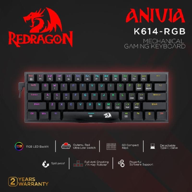 REDRAGON ANIVIA -K614-RGB RED switch Mechanical Gaming Keyboard 60% RGB Ultra Low