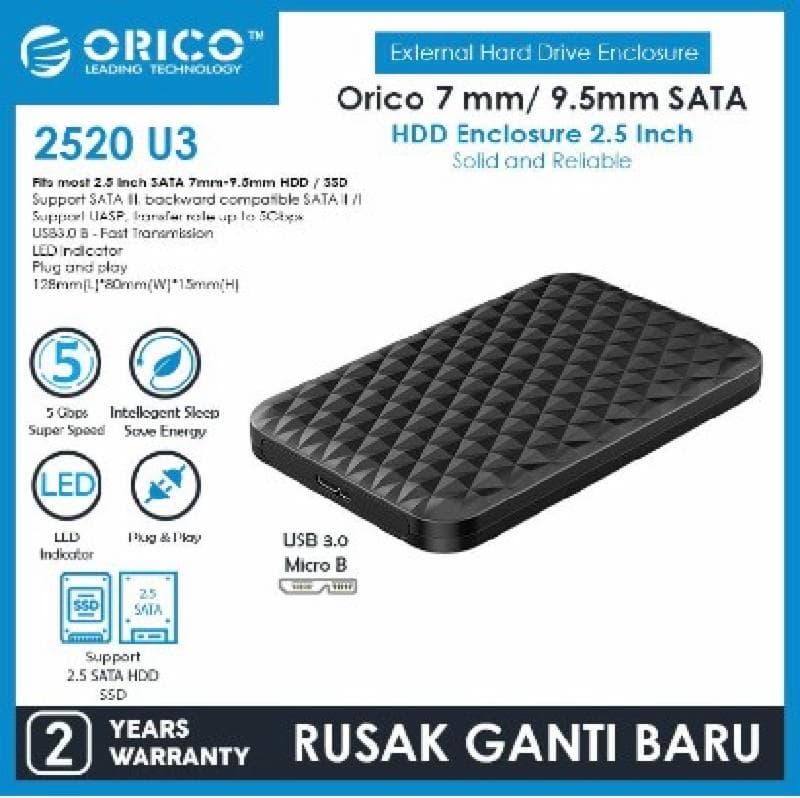 ORICO 2520U3-BK-EP (BLACK) HDD SSD Casing / Enclosure 2.5"