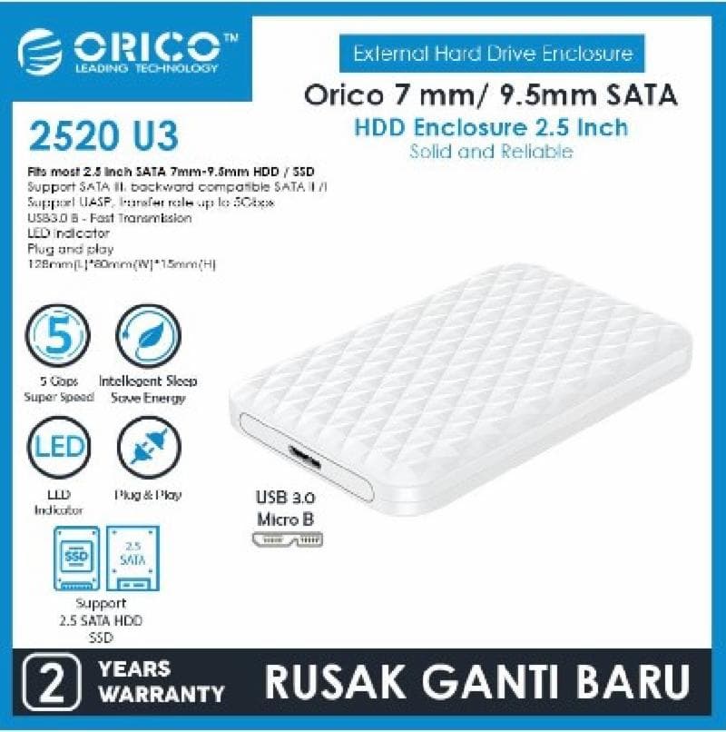 ORICO 2520U3-WH-EP (WHITE) HDD SSD Casing / Enclosure 2.5"