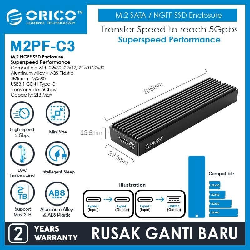 ORICO M2PF-C3-BK-EP M.2 SATA NGFF SSD Enclosure