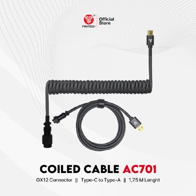 FANTECH AC701 (GREY) Coiled Cable Type C Aviator Kabel Keyboard Mechanical