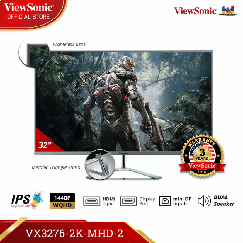 VIEWSONIC VX3276-2K-MHD-2 32" Widescreen IPS 2K 1440p Frameless Monitor