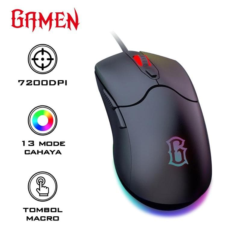 GAMEN GM200 RGB Gaming Mouse Macro Wired 7200 DPI