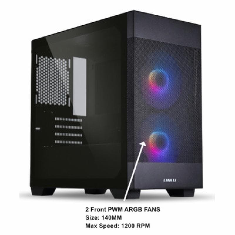 LIAN LI LANCOOL 205M MESH BLACK - mATX - SIDE TEMPERED GLASS - FREE 2 PCS 14CM ARGB PWM FANS (N)