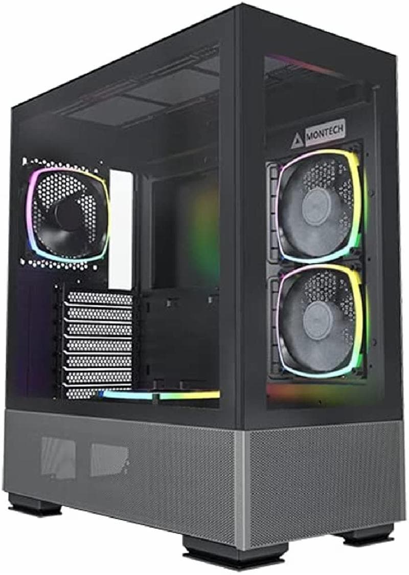 MONTECH SKY TWO (BLACK) Mid Tower ATX - Tempered Glass Case Free 4 Fan ARGB