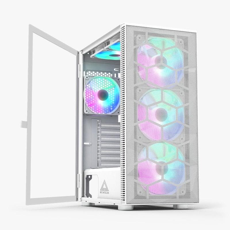 MONTECH X3 MESH (WHITE) ATX - Tempered Glass Case Free 6 Fan Rainbow