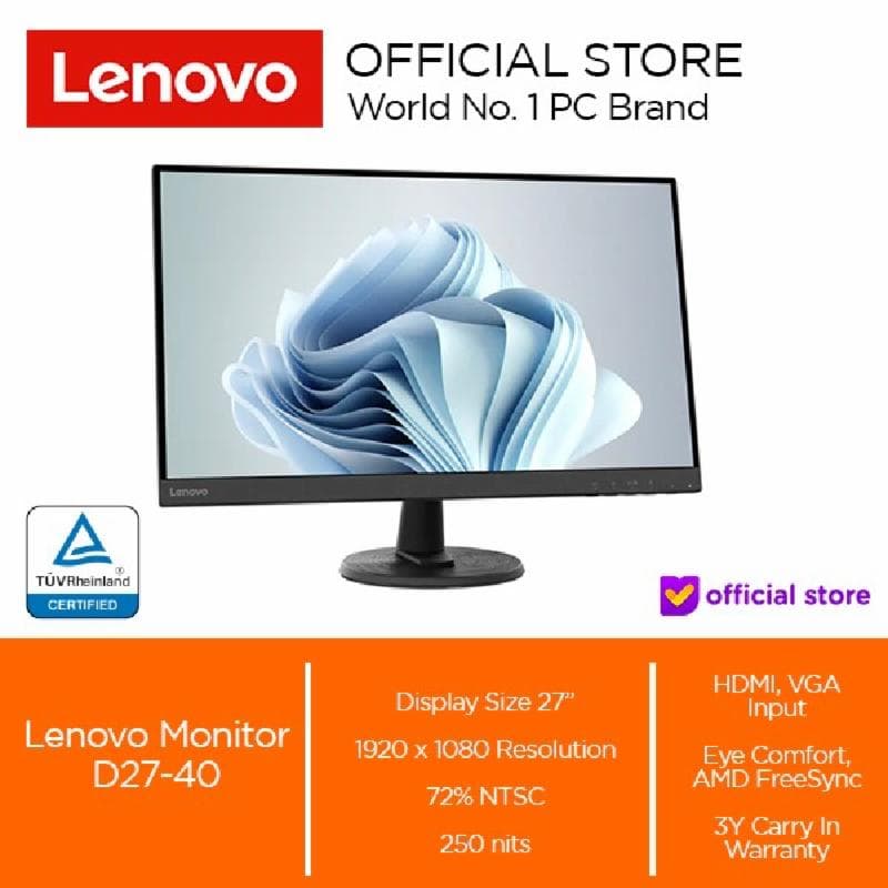 LENOVO D27-40 27" 1080p VGA HDMI Vesa FreeSync
