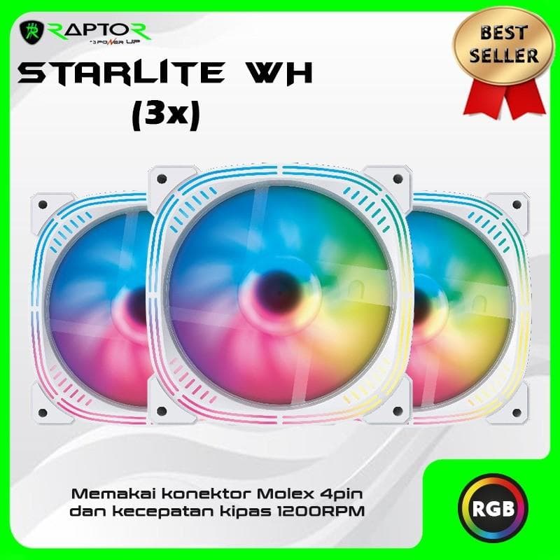 POWER UP RAPTOR STARLITE TRIPLE (WHITE) ARGB FAN 12CM