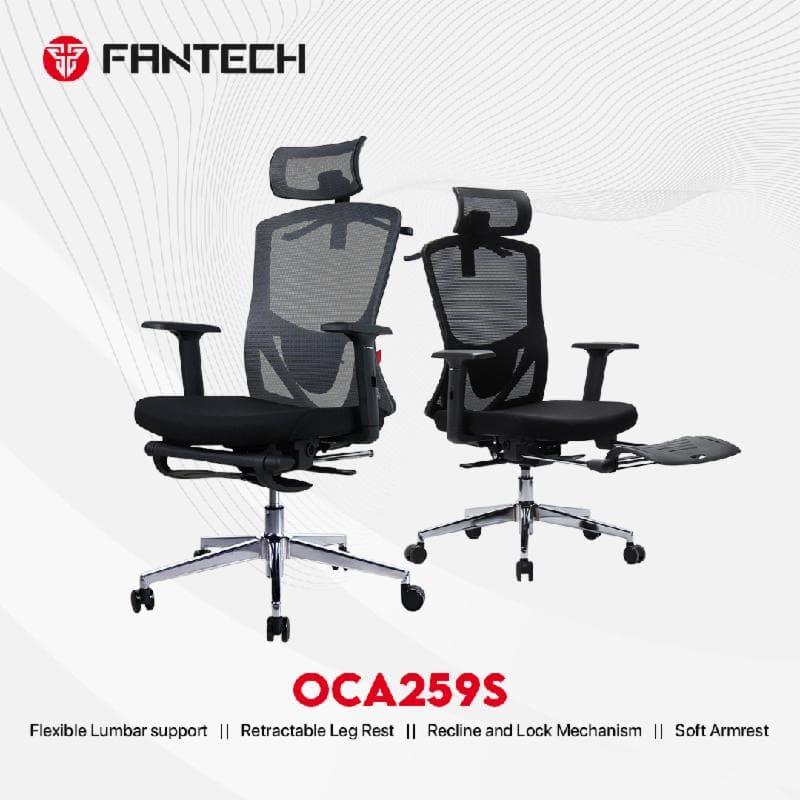 FANTECH OCA259S (GREY) Kursi Kantor Kerja Jaring Premium Office Chair