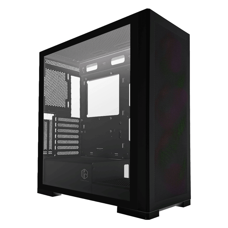 CUBE GAMING PREMIUM ARMOUR BLACK - ATX Gaming Case - Front Mesh Panel - Left Side Glass Door - Dust Filter - PSU Cover - FREE 3PCS 12CM ARGB FAN