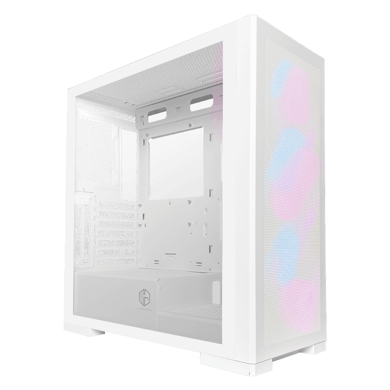 CUBE GAMING PREMIUM ARMOUR WHITE - ATX Gaming Case - Front Mesh Panel - Left Side Glass Door - Dust Filter - PSU Cover - FREE 3PCS 12CM ARGB FAN