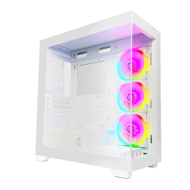 CUBE GAMING PREMIUM RENVOR WHITE - ATX Gaming Case - Front & Left Side Tempered Glass - Dust Filter - PSU Cover - FREE 3PCS 12CM ARGB FAN