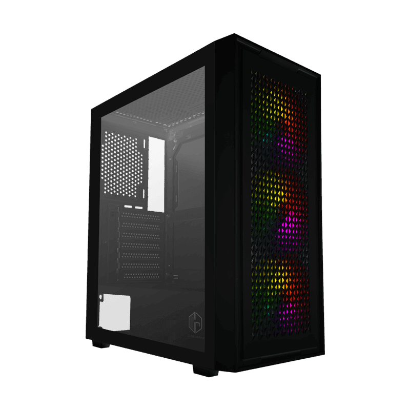 CUBE GAMING STARK BLACK - ATX - SIDE TEMPERED GLASS - FRONT MESH PANEL - PSU COVER - Dust Filter - FREE 3PCS 12CM RGB FAN