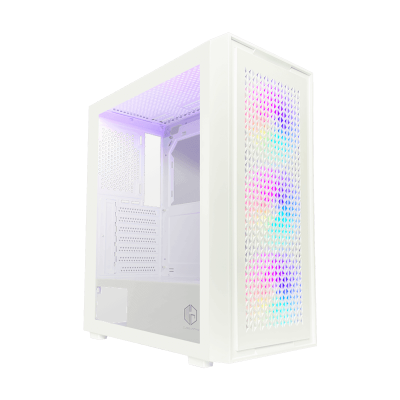CUBE GAMING STARK WHITE - ATX - SIDE TEMPERED GLASS - FRONT MESH PANEL - PSU COVER - Dust Filter - FREE 3PCS 12CM RGB FAN