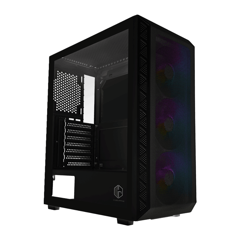 CUBE GAMING ZINCT BLACK - ATX - SIDE TEMPERED GLASS - FRONT MESH PANEL - PSU COVER - Dust Filter - FREE 3PCS 12CM RGB FAN
