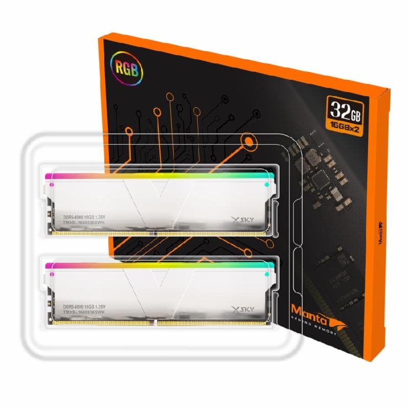 V-COLOR Manta XSky (SILVER) DDR5 32GB (2x16GB) 6000MHz RGB U-DIMM 1.25V CL36 (TMXSL1660836SWK) INTEL CL36-38-38-76