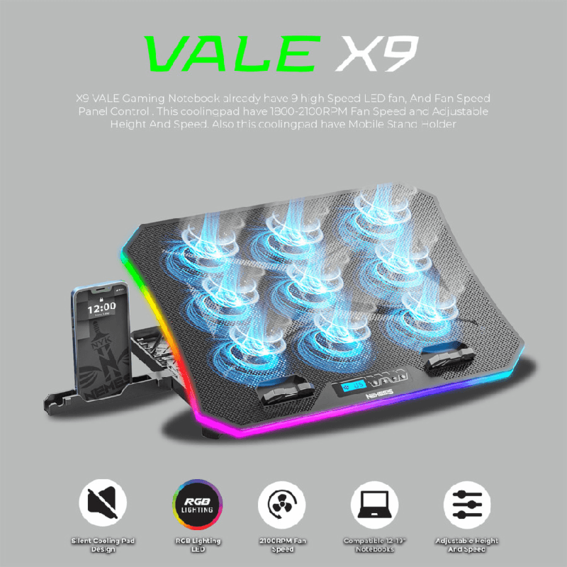 NYK NEMESIS VALE X9 Coolingpad 9 Fan RGB with Phone Holder