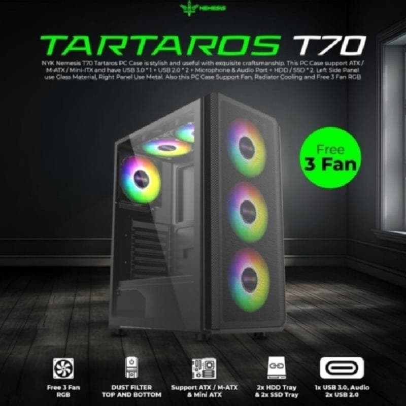 NYK NEMESIS TARTAROS T70 Tempered Glass ATX + 3 Fan RGB