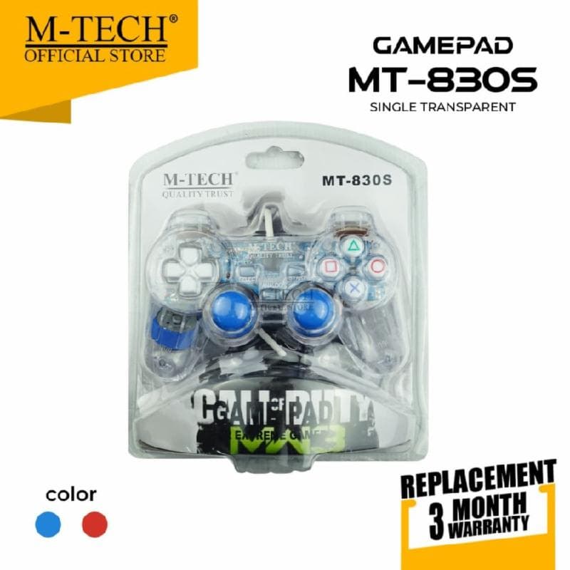 M-TECH SINGLE (Transparan BIRU) Getar Original Gamepad Stick USB