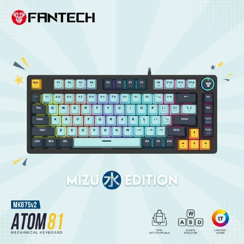 FANTECH ATOM81 MK875v2 MIZU EDITION (SKY BLUE) RED SWITCH MECHANICAL 75% GAMING KEYBOARD