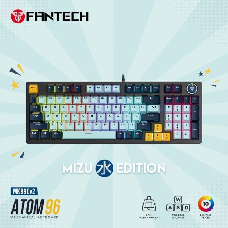 FANTECH ATOM96 MK890v2 MIZU EDITION (SKY BLUE) RED SWITCH MECHANICAL 96% GAMING KEYBOARD